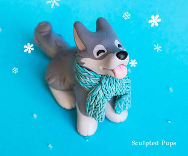 Winter Wolf with scarf sculpture