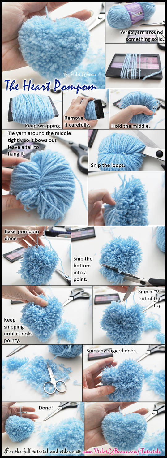 Heart Shaped Pompom Tutorial by VioletLeBeaux