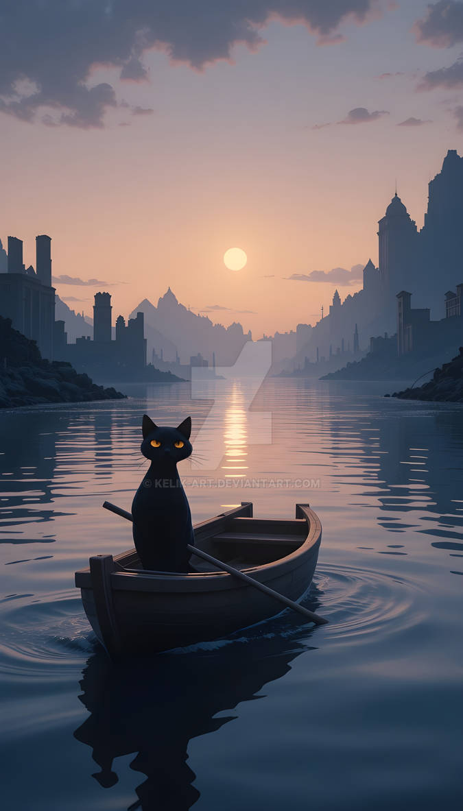 Cat rowing a boat by kelik-art on DeviantArt