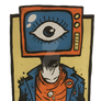 Surreal Retro TV Head with Giant Eye