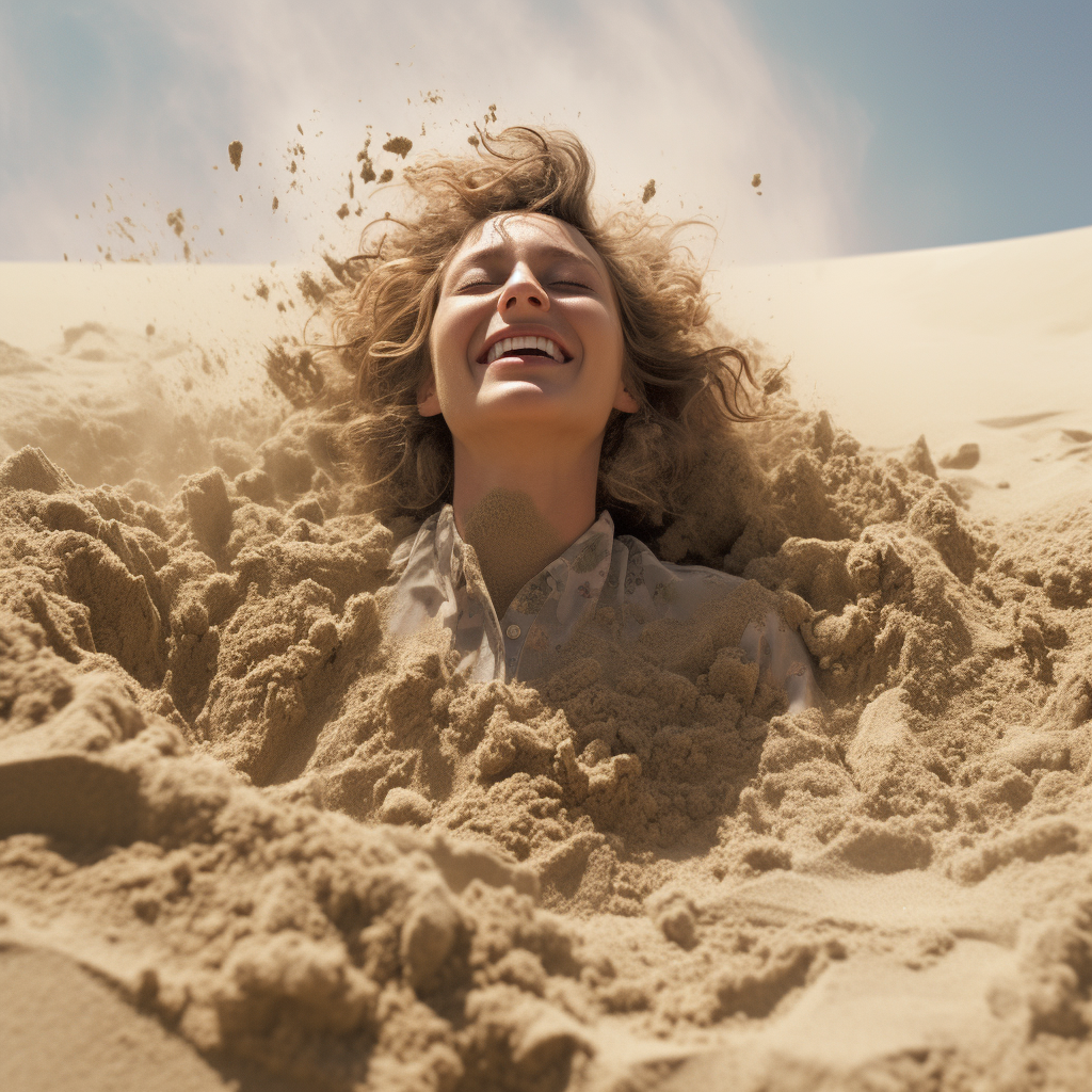 A Happy Woman Buried In The Sand At The Beach by ArtFromBabylon on ...