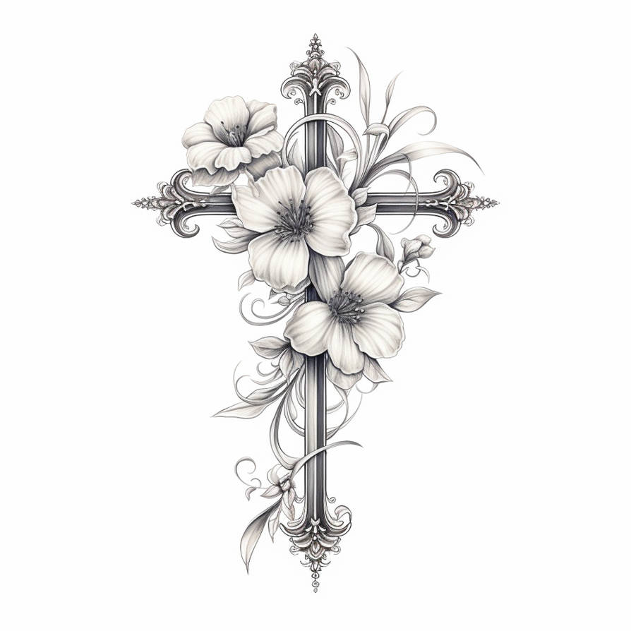 Outline Of a Cross with Realistic delicate flowers by ArtFromBabylon on ...