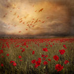 Landscape with red birds by Floriandra