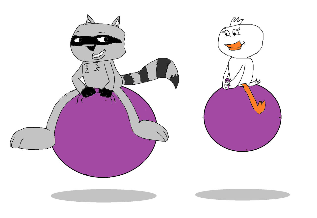 Racoona and Birdago on purple hop balls by itetpirsonicfan on DeviantArt