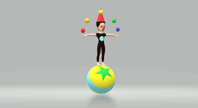 Man juggles and balancing on a ball