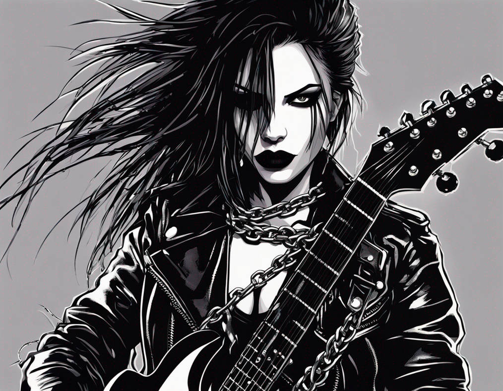 Heavy metal, biker chick with chains and spikes, f