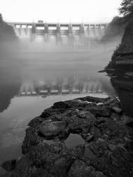 Foggy morning under the dam