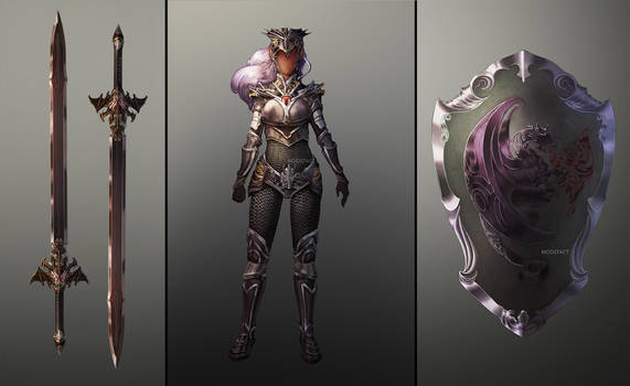 [COMMISSION] sword, shield, and full armor concept