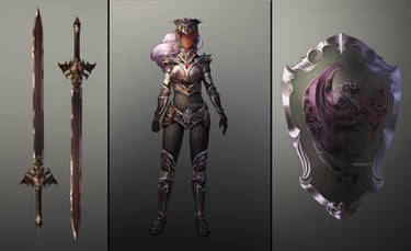 [COMMISSION] sword, shield, and full armor concept