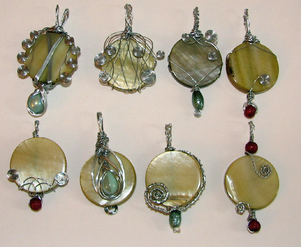 Shell + wire pendants