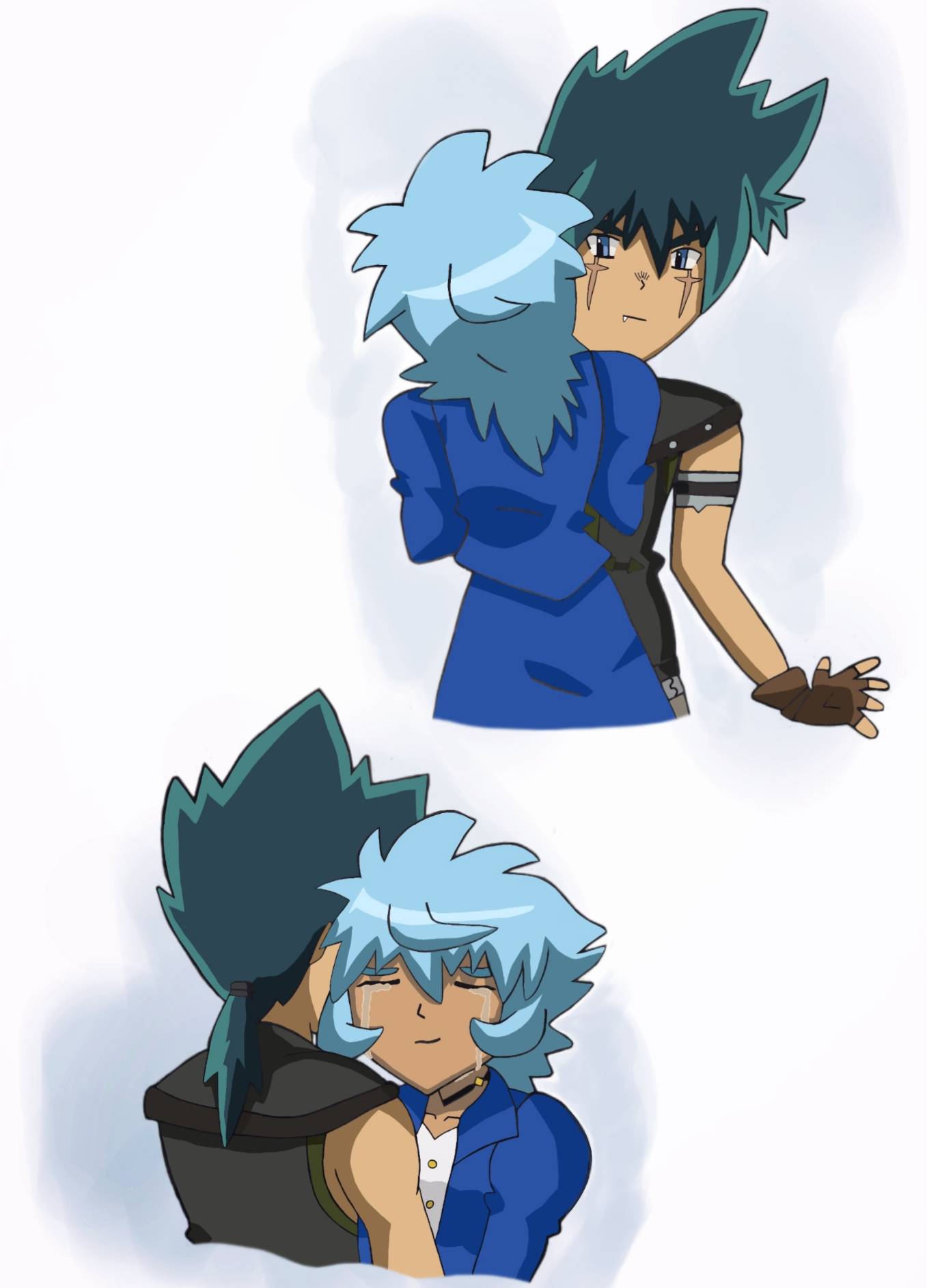 Hikaru crying on Kyoya's shoulder by MyBeybladeWorld on DeviantArt