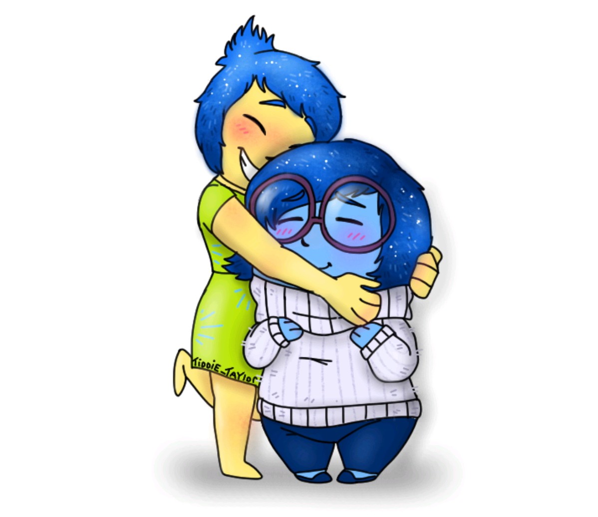 Joy and sadness hugging by tiddietaylor on DeviantArt