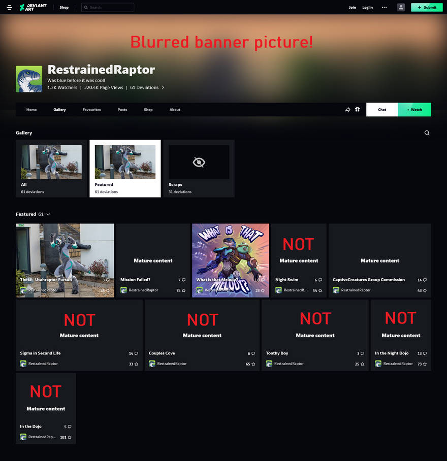 Deviations showing as Mature while Logged Out by RestrainedRaptor on ...
