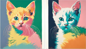 Diptych Kittens Pastel Serigraph