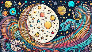 Colorful Line Art Moon And Stars