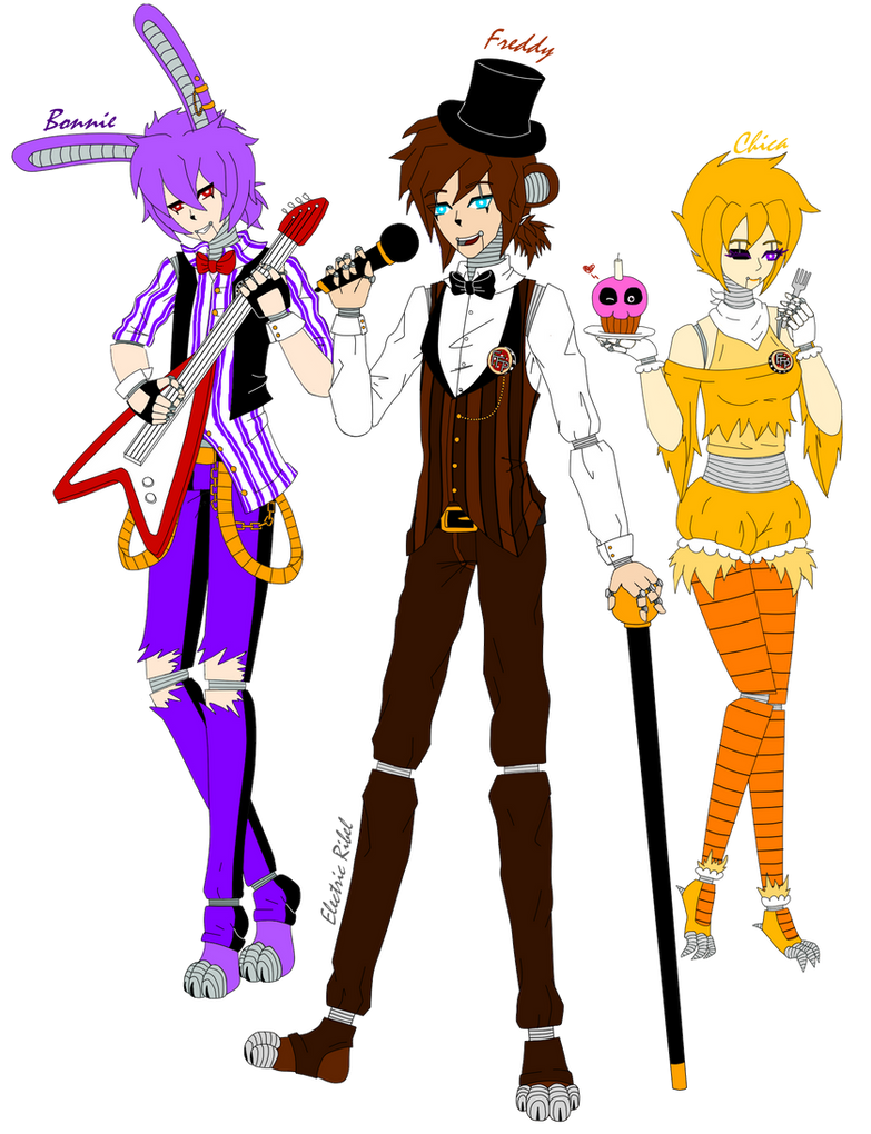 (FNaF) Bonnie ,Freddy and Chica in human form by xXElectric-RibelXx on Devi...