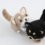 Shiba inus romping - puppy pebble plushie playtime