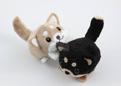 Shiba inus romping - puppy pebble plushie playtime