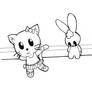 lineart: kitty and bunny