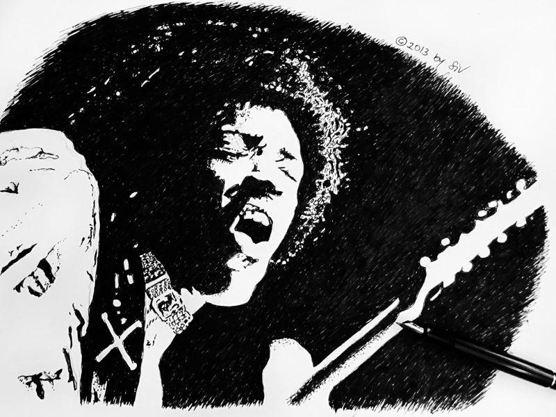 Jimmy Hendrix - black ink (fountain pen) on paper