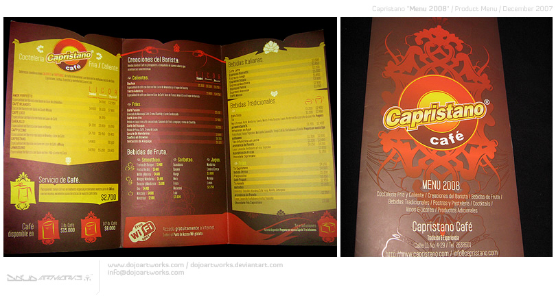 Capristano Product Menu 2008