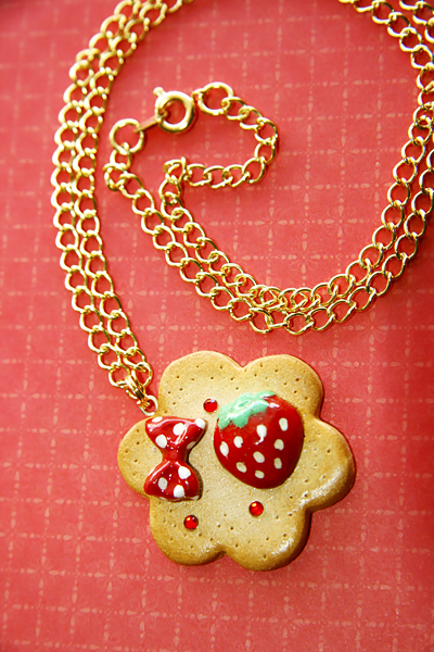 Red Strawberry Cookie Necklace