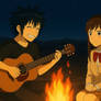 Noctis and Mei at a campfire