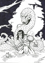 Barbarian against Giant snake