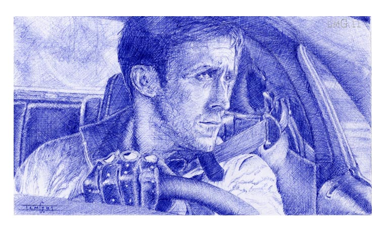 Ryan Gosling. Drive. Blue biro