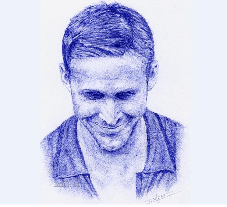 Ryan Gosling. Blue biro