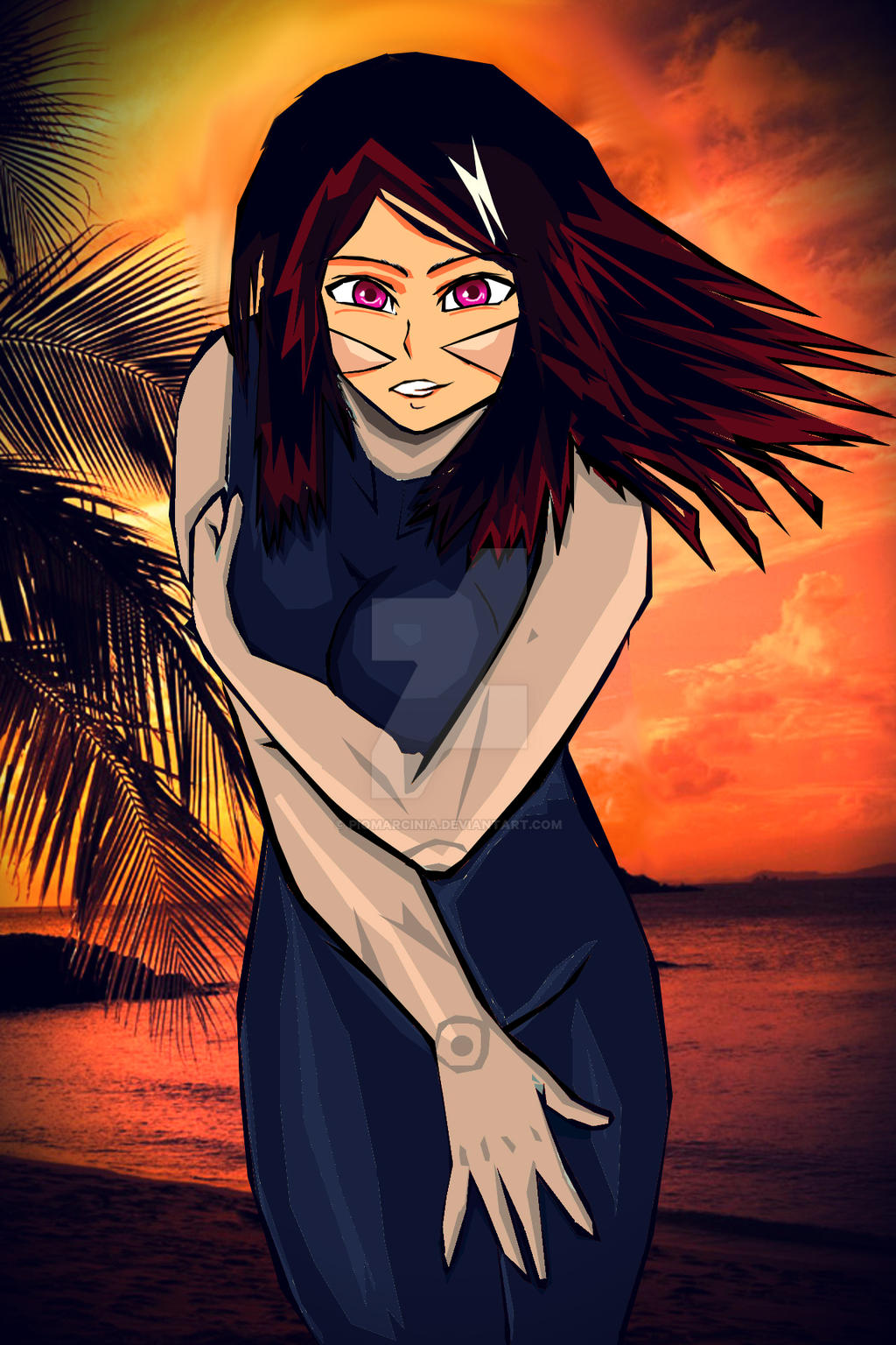 Girl and sunset beach (Anime Style) by piomarcinia on DeviantArt