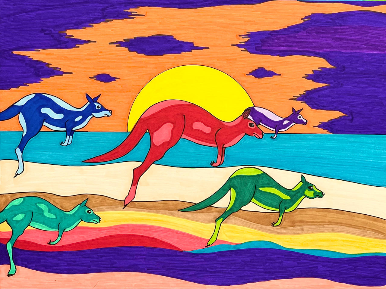 Kangaroos Across The Beach And Sunset by jonstallion on DeviantArt