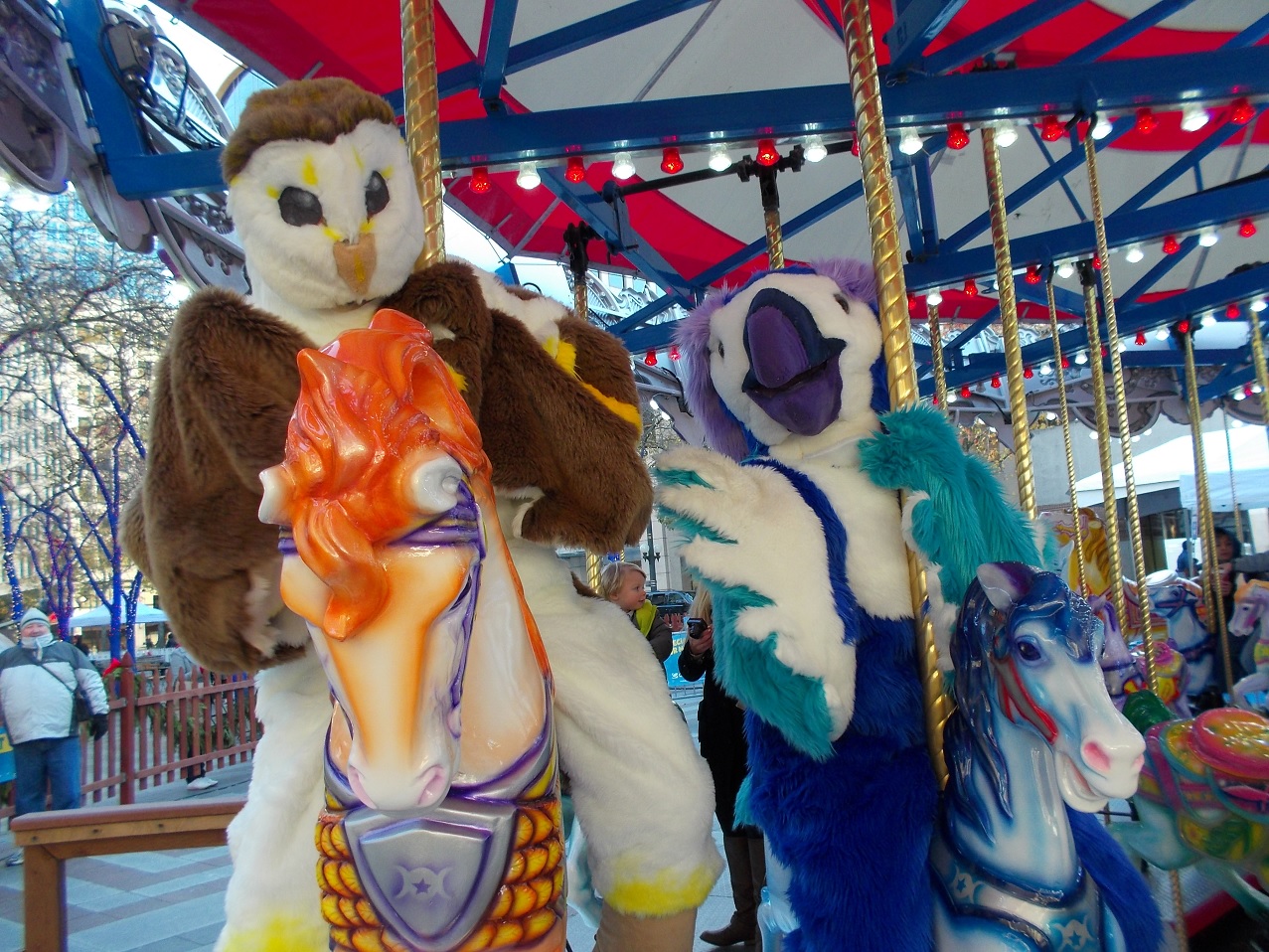 Yu and Aki on the Christmas Carousel