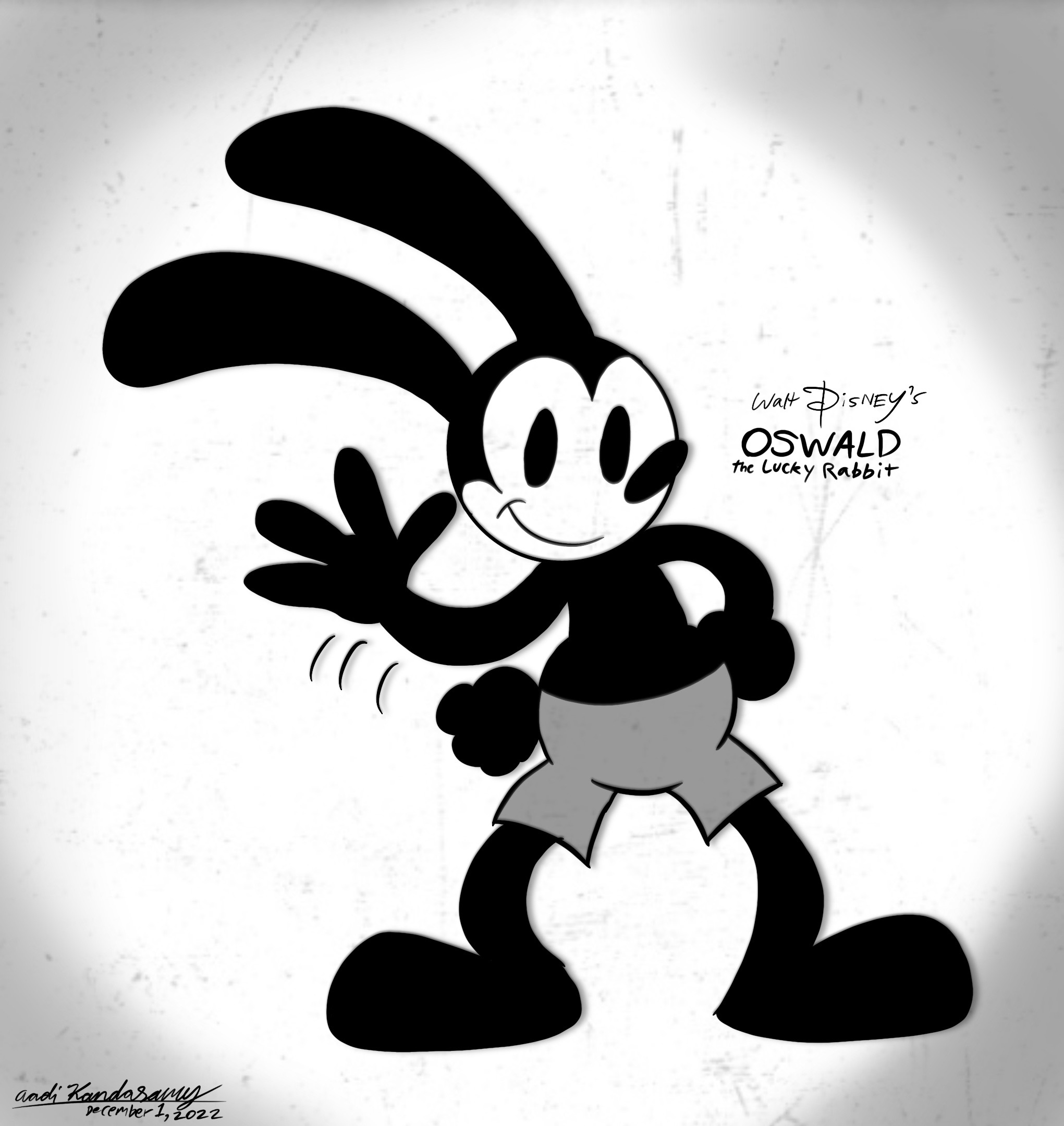 Oswald the Lucky Rabbit (Black and White Ver) by AKCartoonist2004 on