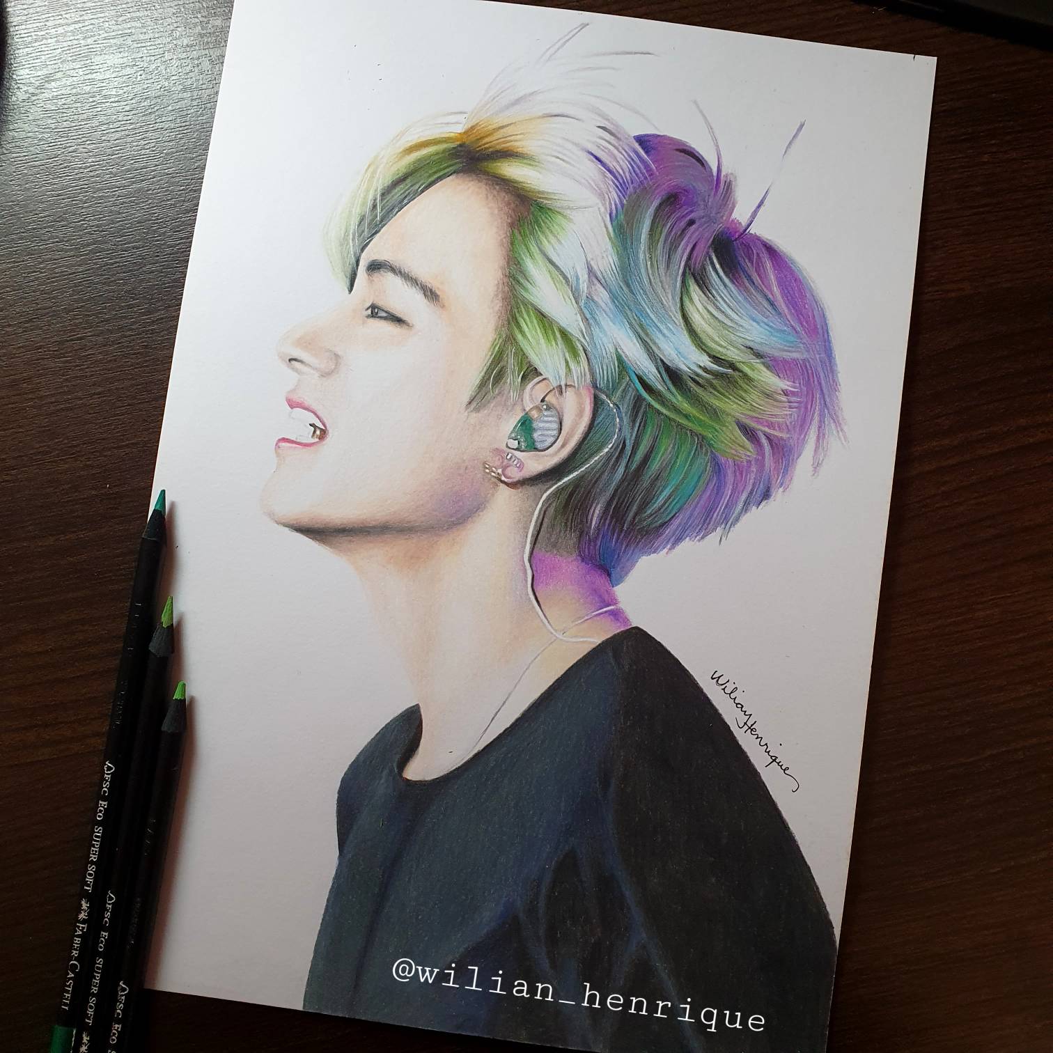 BTS V (Kim Taehyung) colored pencil drawing, BTS fan art Tote Bag by jaeho