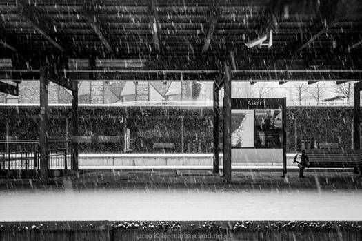 Snow on empty train platform