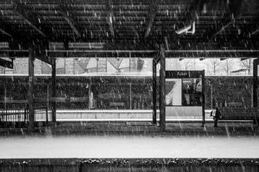 Snow on empty train platform