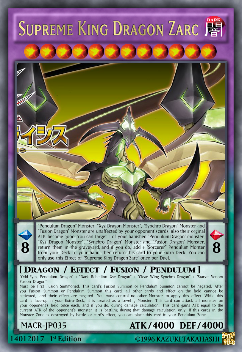 zarc card yugioh INFO-AE099 Supreme King Z-ARC 1 Synchro Supreme King Magician Z-ARC :