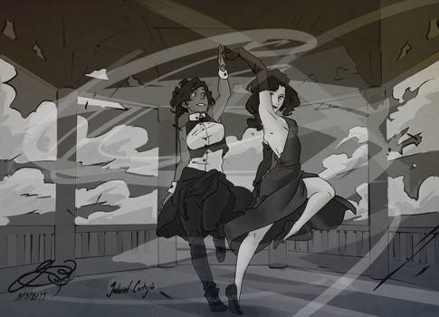 Asami and Korra Dancing BW