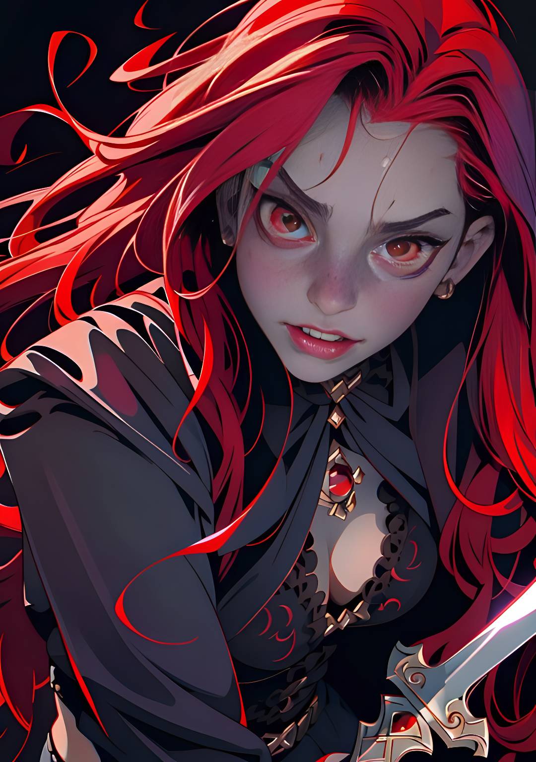 Red anime avatar girl demon hunter