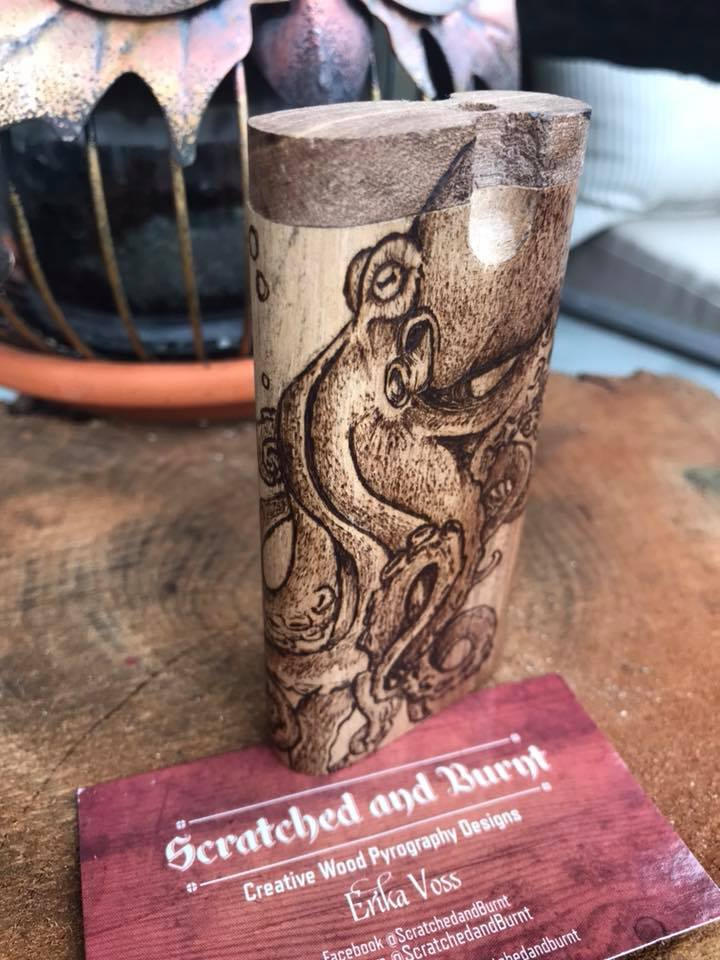 Octopus Oak Wood Dugout, Pyrography by ScratchedandBurnt on DeviantArt