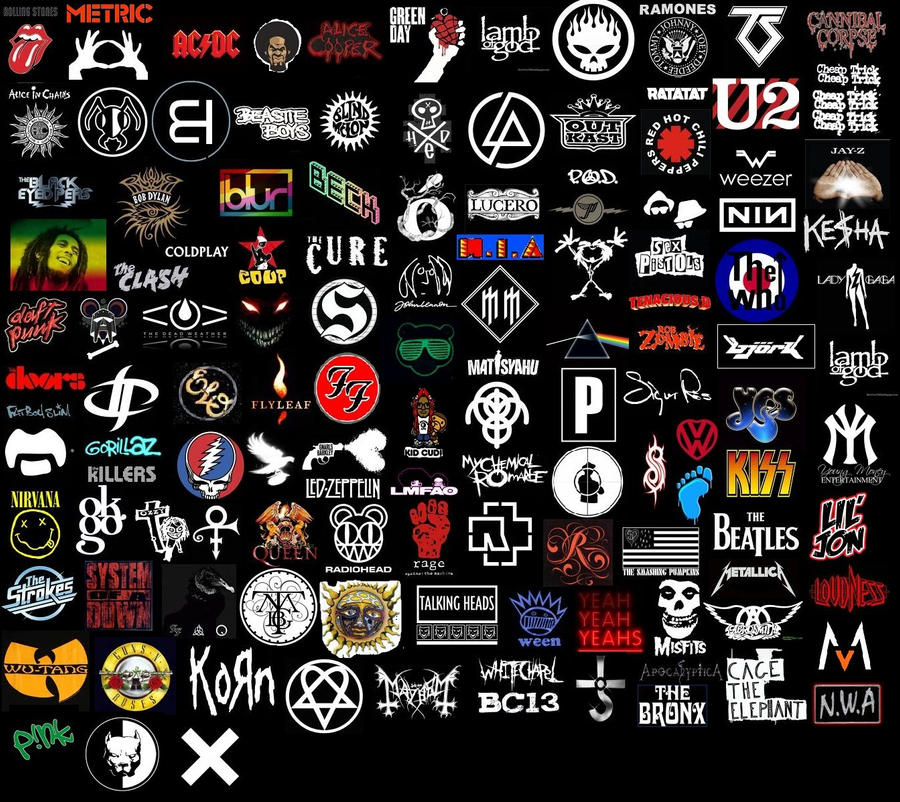 Название лейблов. Эмблемы музыкальных групп. Логотипы известных рок групп. Логотипы групп музыкальных рок.
