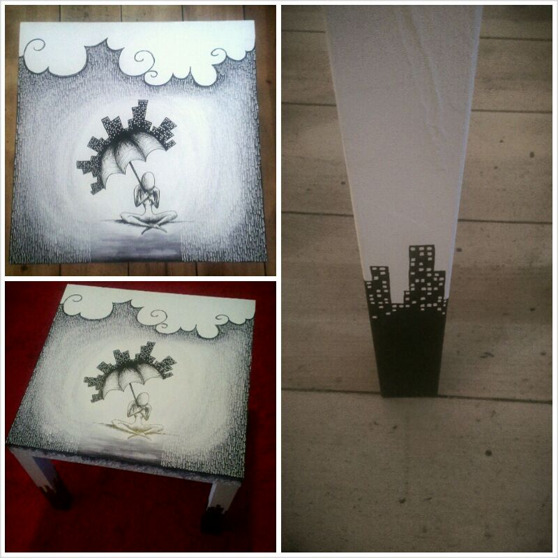 Hand painted table 'Devolution'