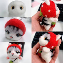 Needle-felt Strawberry Shortcake Cat