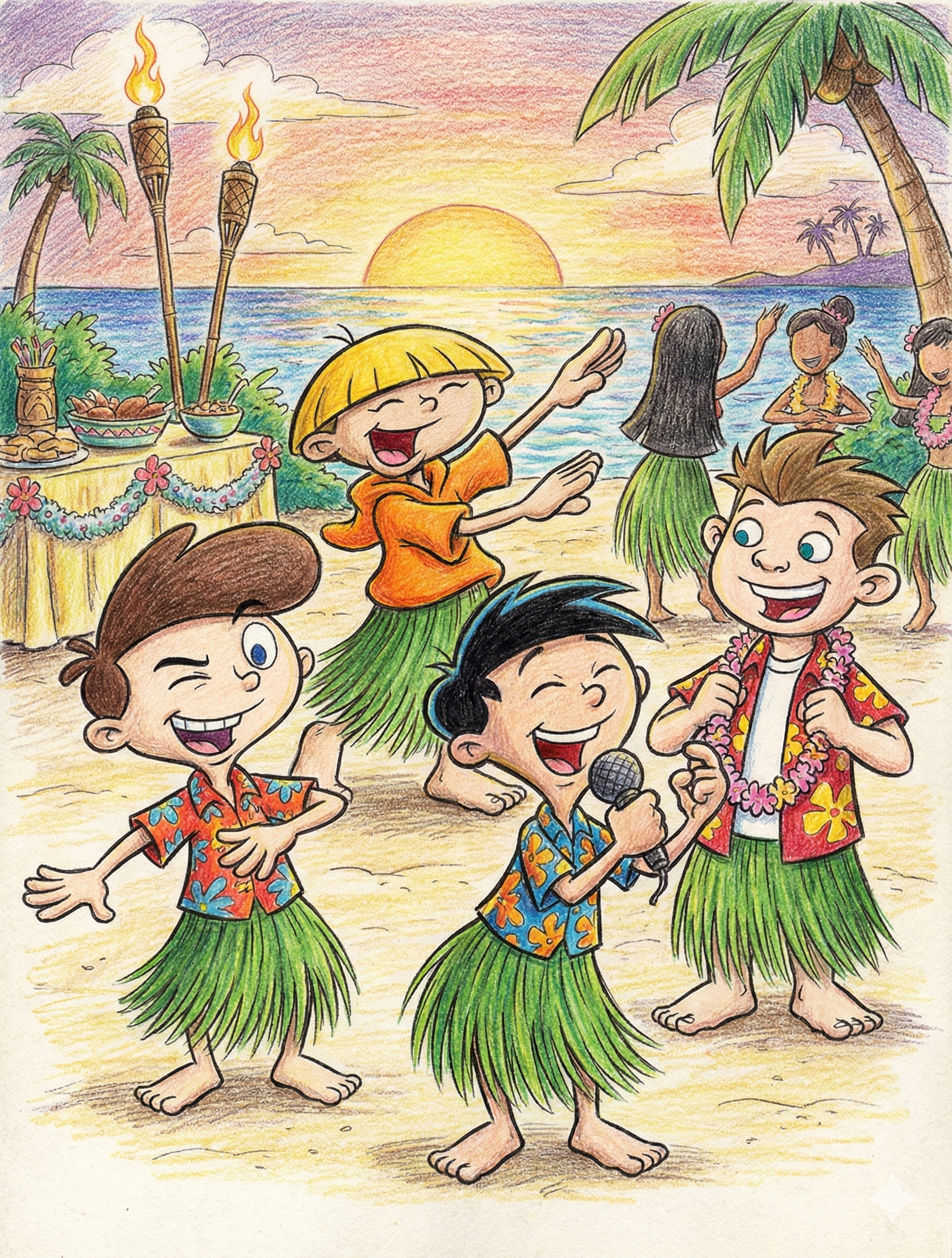 AI Generated: Boys Luau by ShiftyTheB787 on DeviantArt
