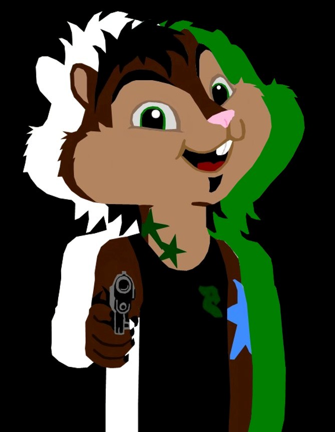 alvin with a gun