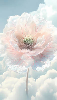 Intricate Flower Artwork Against Soft Cloud