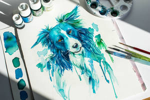Blue Dog: Watercolor Commission