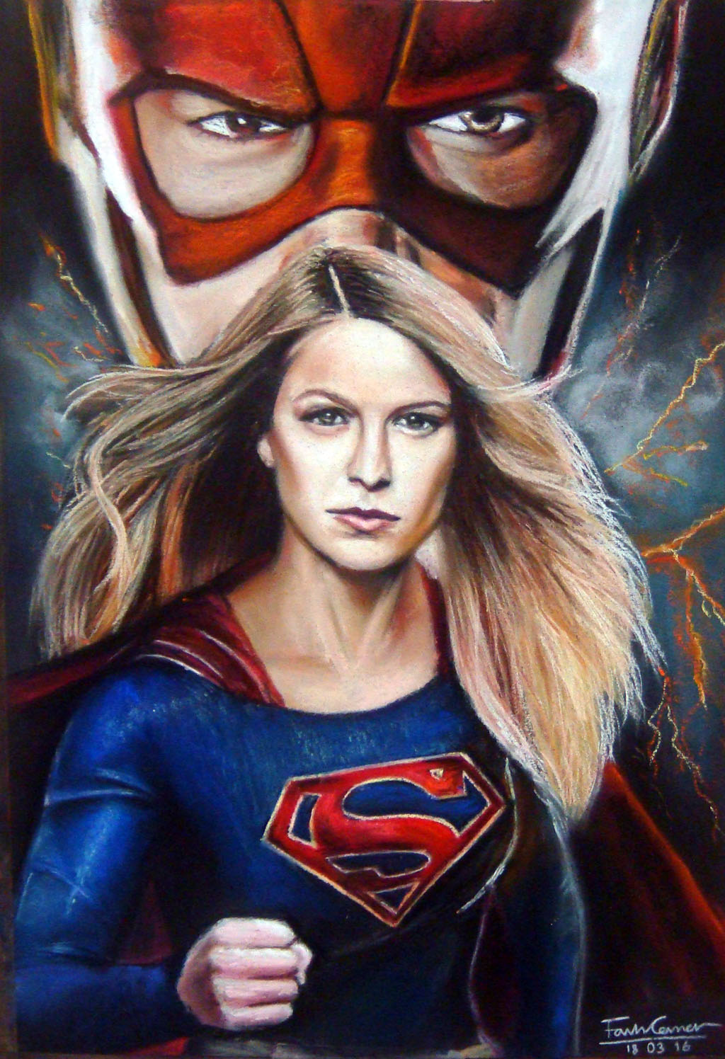 Supergirl VS The Flash pastel drawing Fanart