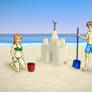 Anais and Gael making a sandcastle